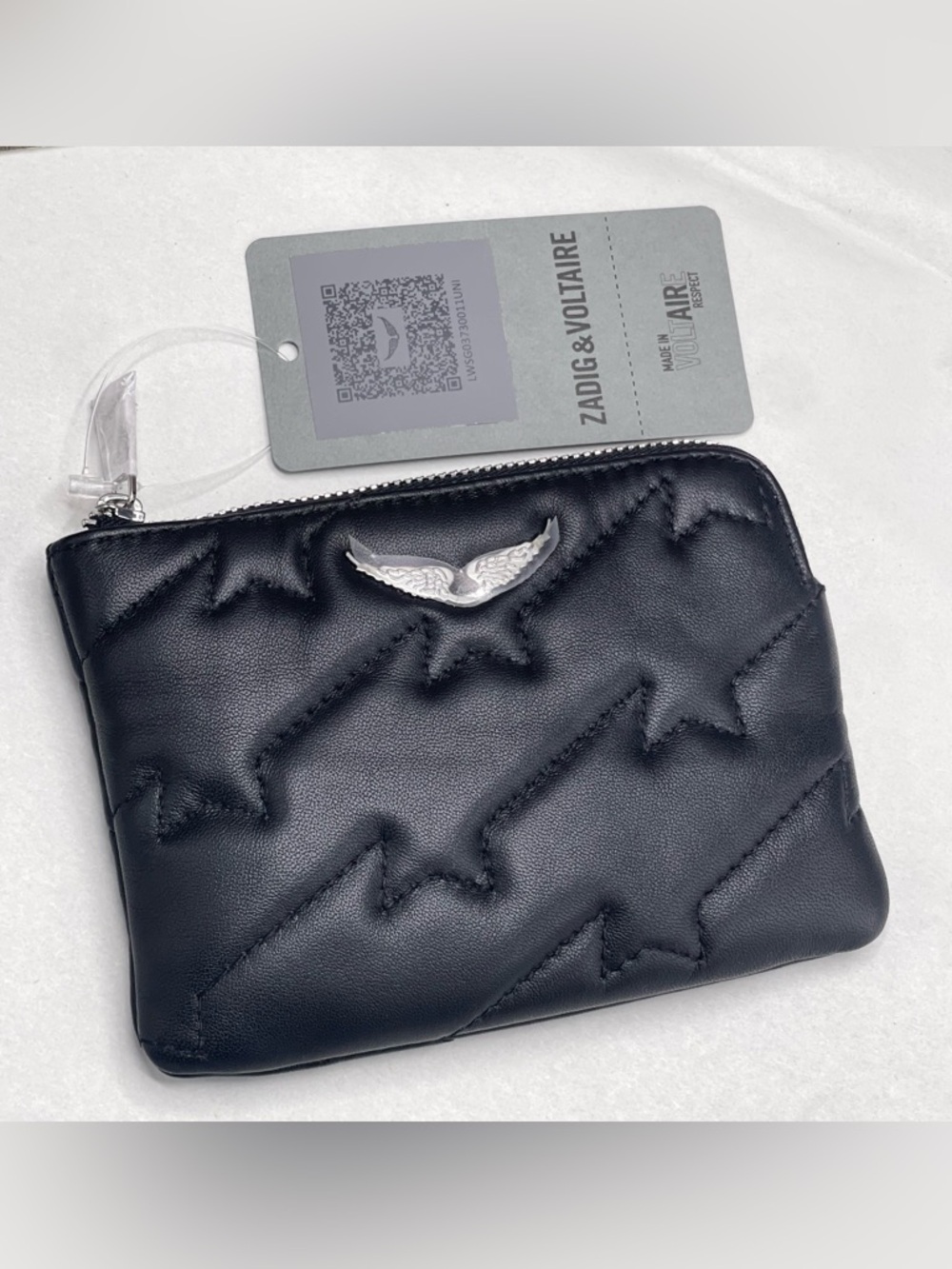 $238 Zadig & Voltaire Mini Uma ZV Wings Quilted Black Clutch Cardholder NWT